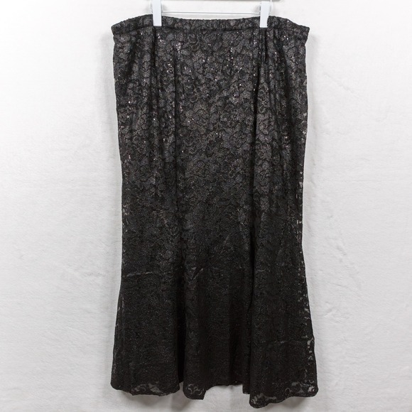 ANTTHONY Black Lace Sequin Maxi Skirt Elastic Waist Evening Party Plus Sz 3X - Picture 1 of 6